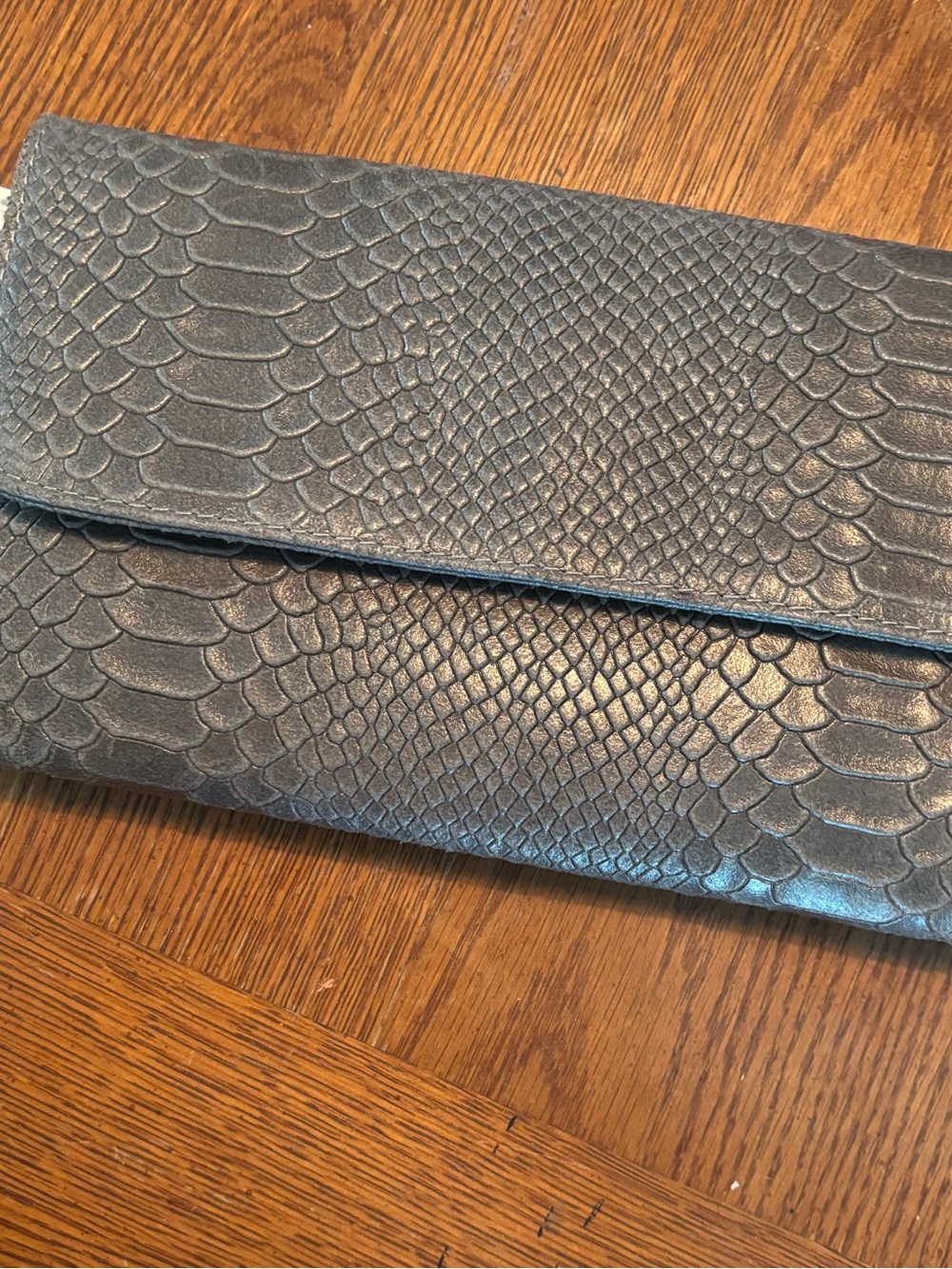 Textured grey Snake Foldover Clutch